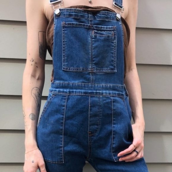 010 Boho Denim Vintage Style Flared Bell Bottom Wide Leg Overalls NWT - Picture 3 of 12
